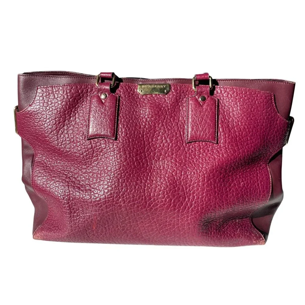 Burberry‎ Heritage Clarborough Tote Grain Smooth Calfskin Damson Magenta Bag